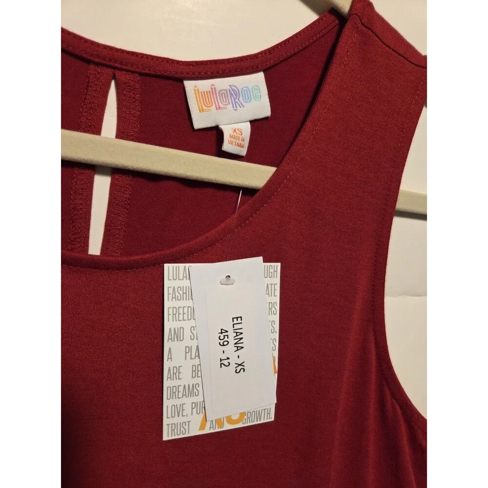 LuLaRoe ELIANA XSMALL Solid Red Sleeveless Tiered Babydoll Top NWT! OVERSIZED - Picture 2 of 4
